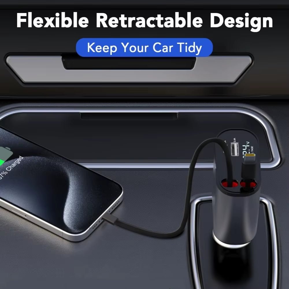 VoltRush™ 4 - in - 1 Retractable Car Charger – Fast Power, Zero Clutter - High Ends Electronics and more