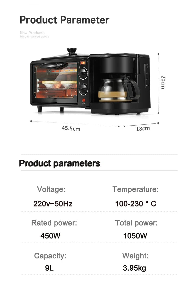 110V Electric Breakfast Machine 3 in 1 Multifunction Breakfast Maker Mini Drip Coffee Maker Bread Pizza Oven Frying Pan Toaster - High Ends Electronics and moreHigh Ends Electronics and moreHigh Ends Electronics and more110V Electric Breakfast Machine 3 in 1 Multifunction Breakfast Maker Mini Drip Coffee Maker Bread Pizza Oven Frying Pan Toaster