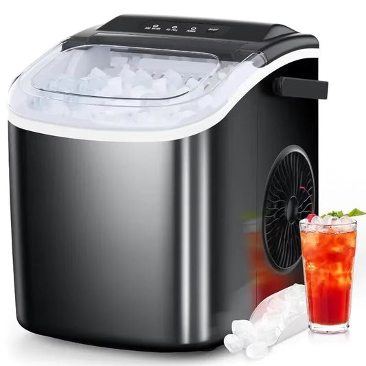 Ice Maker Countertop, Portable Machine with Self - Cleaning, 26.5Lbs/24Hrs, 9 Bullet Ice Cubes in 6 Mins, Basket - High Ends Electronics and more