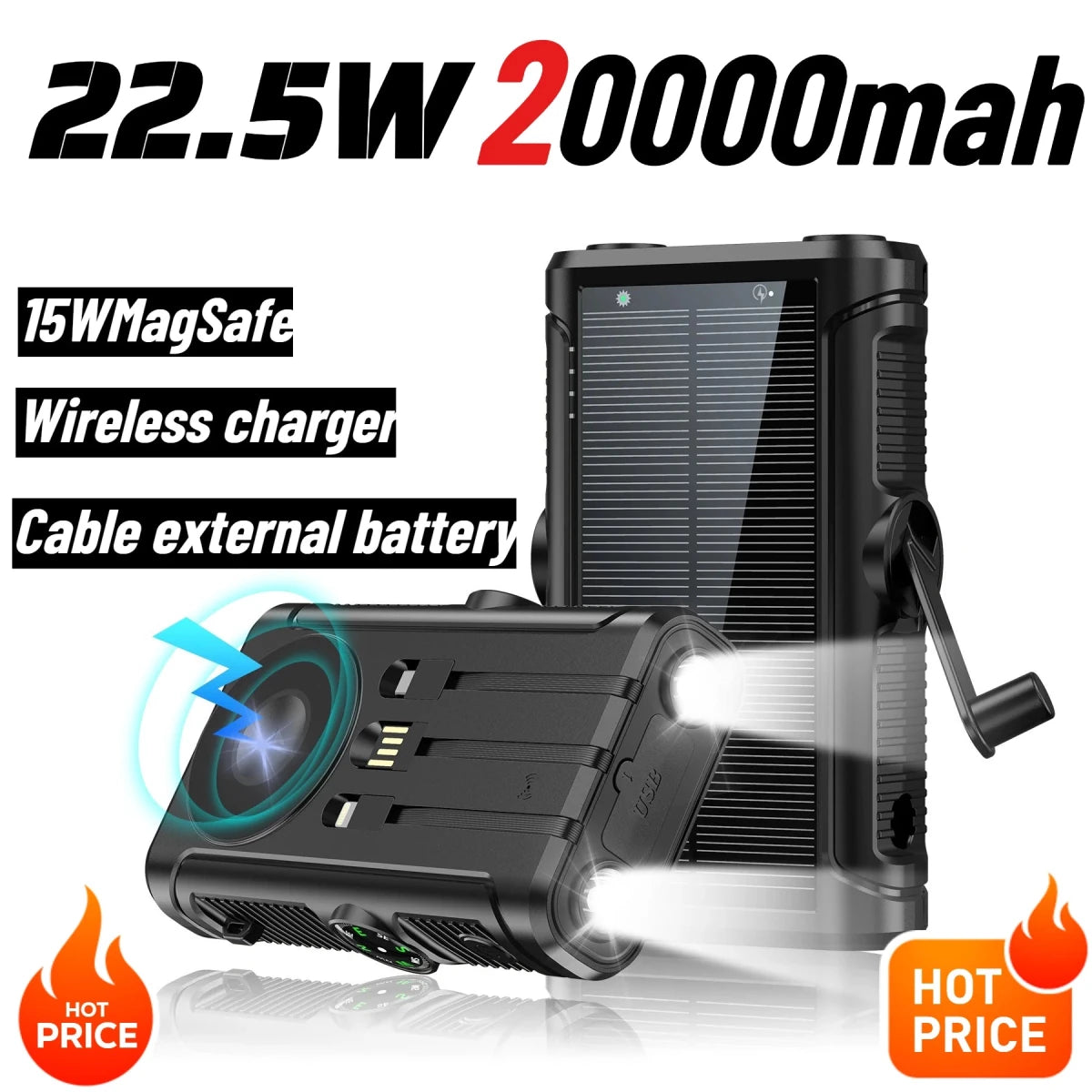 2025 NEW Solar Power Bank 20000mAh 22.5W Magnetic Wireless Powerbank Hand Crank with Cable Portable Charger for Outdoor Camping - High Ends Electronics and moreHigh Ends Electronics and moreHigh Ends Electronics and more2025 NEW Solar Power Bank 20000mAh 22.5W Magnetic Wireless Powerbank Hand Crank with Cable Portable Charger for Outdoor Camping