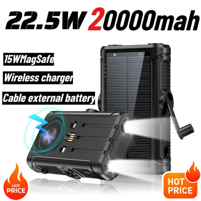 2025 NEW Solar Power Bank 20000mAh 22.5W Magnetic Wireless Powerbank Hand Crank with Cable Portable Charger for Outdoor Camping - High Ends Electronics and moreHigh Ends Electronics and moreHigh Ends Electronics and more2025 NEW Solar Power Bank 20000mAh 22.5W Magnetic Wireless Powerbank Hand Crank with Cable Portable Charger for Outdoor Camping