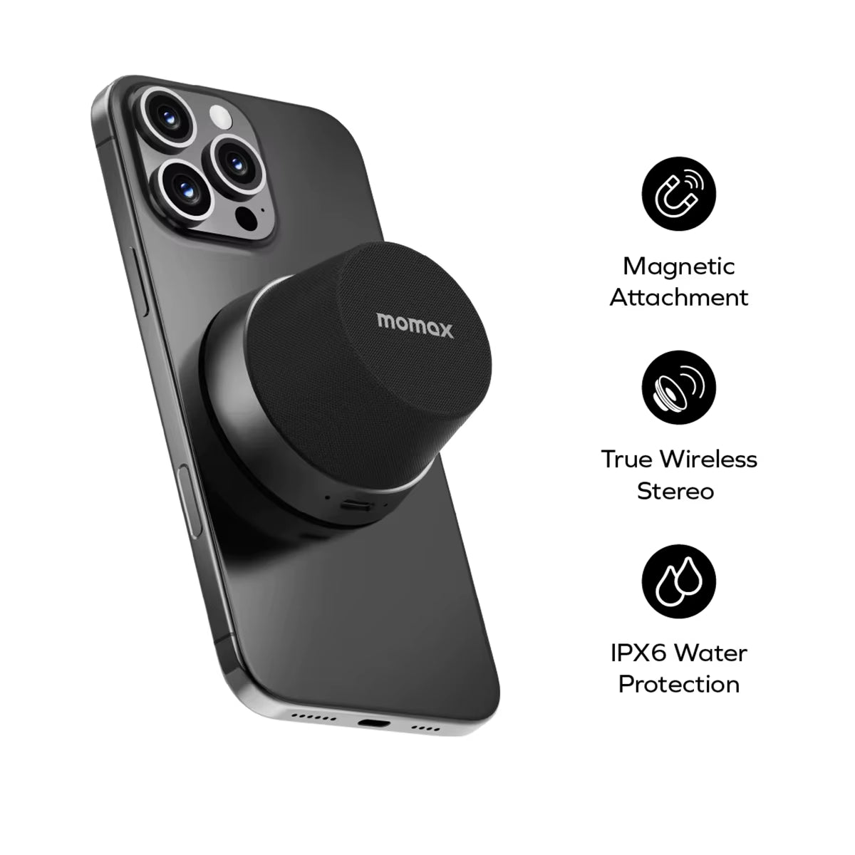 MOMAX 1-Vibe Go: Magnetic Wireless Speaker & Phone Stand with IPX6 Waterproof Protection - High Ends Electronics and moreMOMAX 1-Vibe Go: Magnetic Wireless Speaker & Phone Stand with IPX6 Waterproof Protection