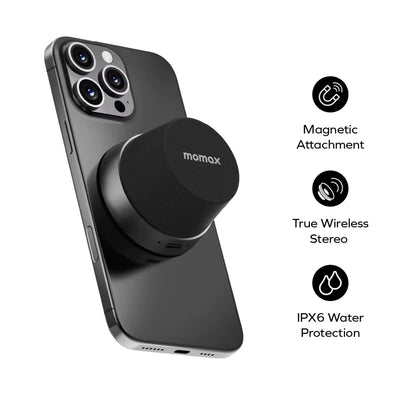 MOMAX 1-Vibe Go: Magnetic Wireless Speaker & Phone Stand with IPX6 Waterproof Protection - High Ends Electronics and moreMOMAX 1-Vibe Go: Magnetic Wireless Speaker & Phone Stand with IPX6 Waterproof Protection