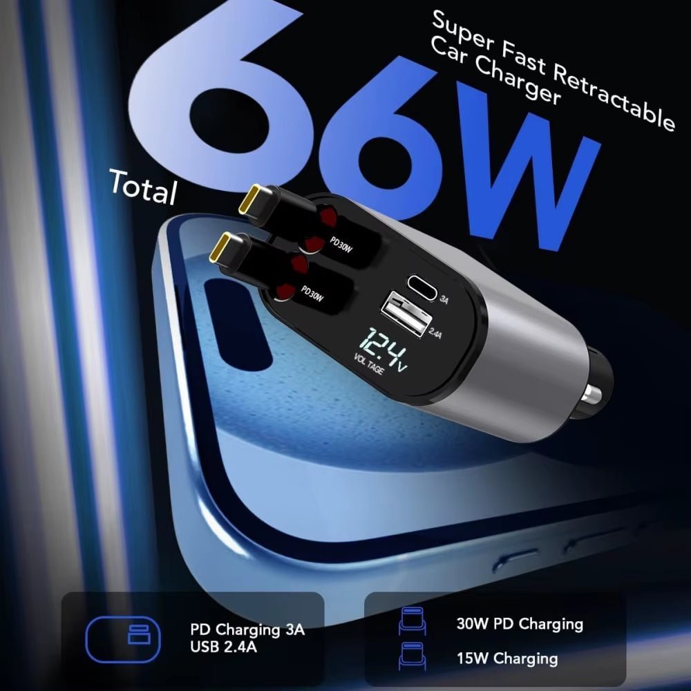 VoltRush™ 4 - in - 1 Retractable Car Charger – Fast Power, Zero Clutter - High Ends Electronics and more