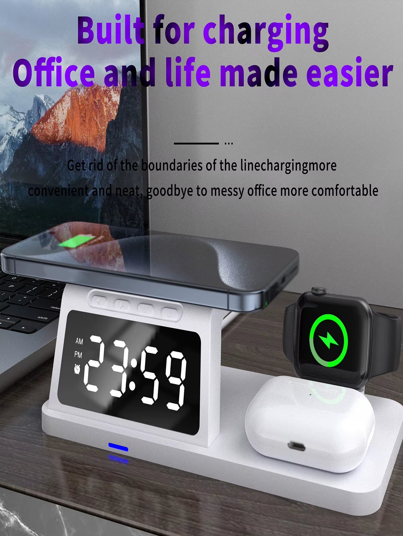 PowerHub Pro 3 - in - 1: Fast Wireless Charger, Smart Clock & Alarm – All in One Sleek Device - High Ends Electronics and more