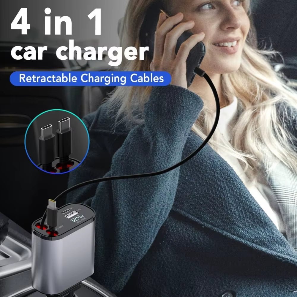 VoltRush™ 4 - in - 1 Retractable Car Charger – Fast Power, Zero Clutter - High Ends Electronics and more