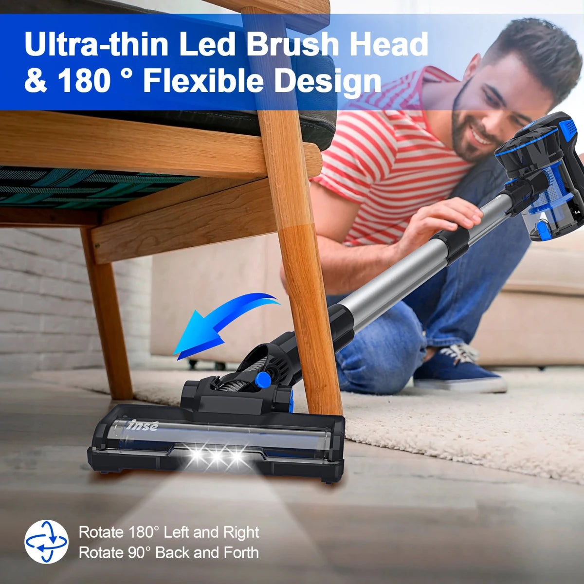 INSE V70 12kPa Powerful Lightweight Vacuum Cleaner up to 45 Mins Runtime, for Home Hard Floor Carpet Pet Hair, Blue - High Ends Electronics and moreHigh Ends Electronics and moreHigh Ends Electronics and moreINSE V70 12kPa Powerful Lightweight Vacuum Cleaner up to 45 Mins Runtime, for Home Hard Floor Carpet Pet Hair, Blue