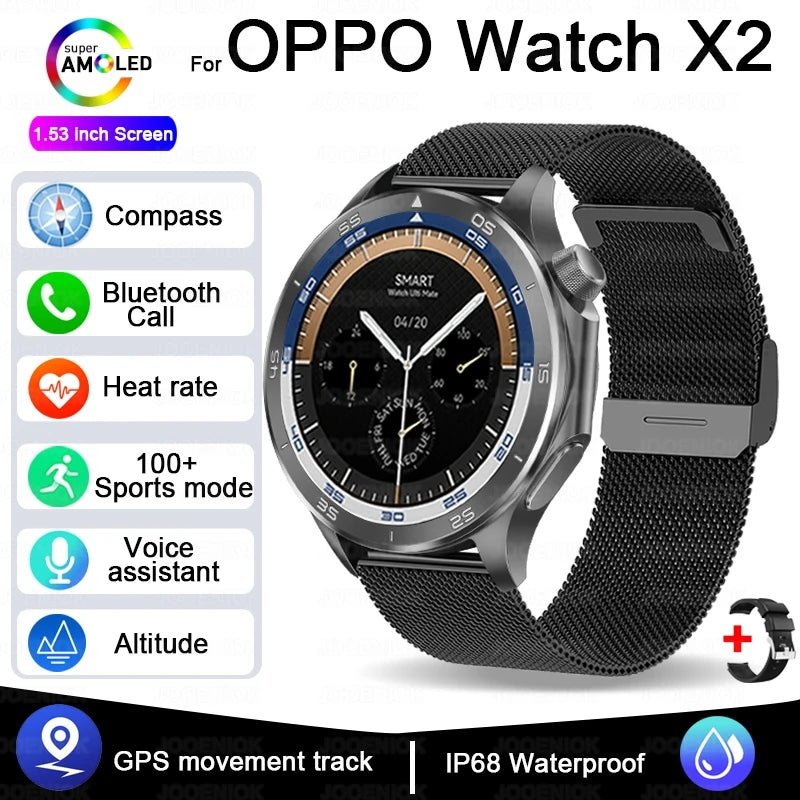 OPPO New Watch X2 Bluetooth Call Smart Watch Men GPS Sports Fitness Heart Rate AI Voice Assistant Smartwatches Android IOS - High Ends Electronics and moreHigh Ends Electronics and moreHigh Ends Electronics and moreOPPO New Watch X2 Bluetooth Call Smart Watch Men GPS Sports Fitness Heart Rate AI Voice Assistant Smartwatches Android IOS
