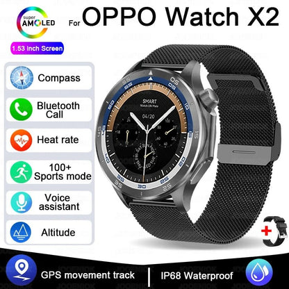 OPPO New Watch X2 Bluetooth Call Smart Watch Men GPS Sports Fitness Heart Rate AI Voice Assistant Smartwatches Android IOS - High Ends Electronics and moreHigh Ends Electronics and moreHigh Ends Electronics and moreOPPO New Watch X2 Bluetooth Call Smart Watch Men GPS Sports Fitness Heart Rate AI Voice Assistant Smartwatches Android IOS
