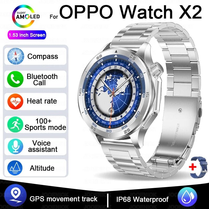 OPPO New Watch X2 Bluetooth Call Smart Watch Men GPS Sports Fitness Heart Rate AI Voice Assistant Smartwatches Android IOS - High Ends Electronics and moreHigh Ends Electronics and moreHigh Ends Electronics and moreOPPO New Watch X2 Bluetooth Call Smart Watch Men GPS Sports Fitness Heart Rate AI Voice Assistant Smartwatches Android IOS