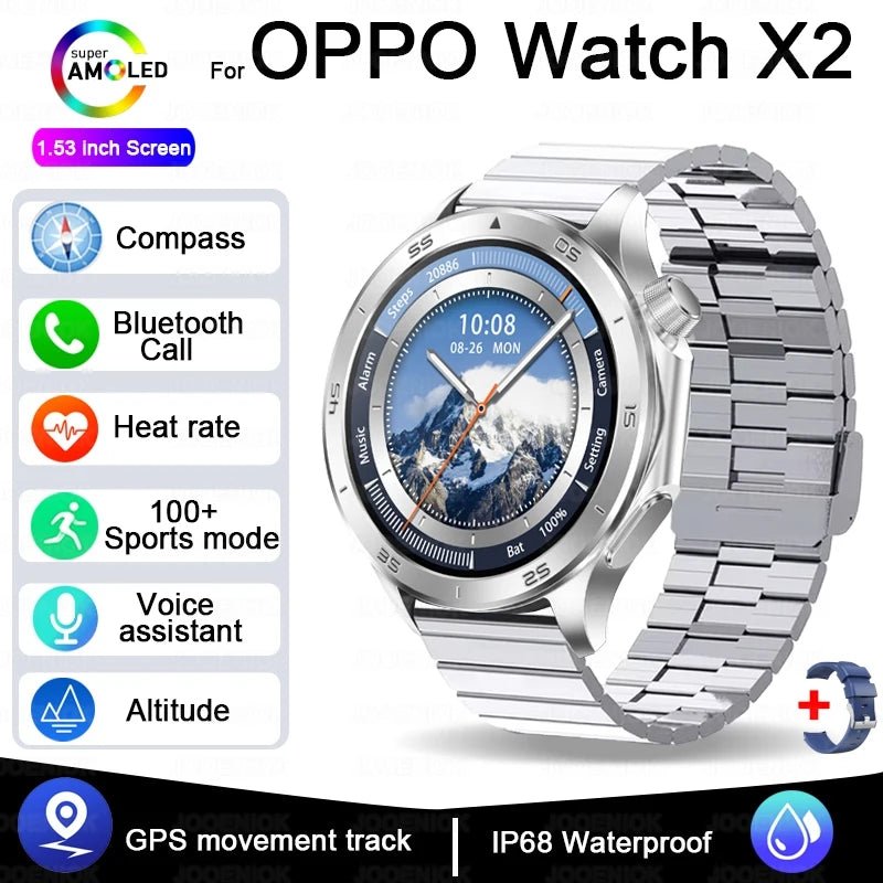 OPPO New Watch X2 Bluetooth Call Smart Watch Men GPS Sports Fitness Heart Rate AI Voice Assistant Smartwatches Android IOS - High Ends Electronics and moreHigh Ends Electronics and moreHigh Ends Electronics and moreOPPO New Watch X2 Bluetooth Call Smart Watch Men GPS Sports Fitness Heart Rate AI Voice Assistant Smartwatches Android IOS