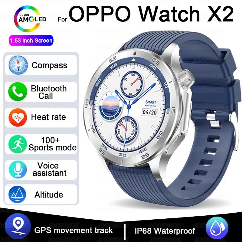 OPPO New Watch X2 Bluetooth Call Smart Watch Men GPS Sports Fitness Heart Rate AI Voice Assistant Smartwatches Android IOS - High Ends Electronics and moreHigh Ends Electronics and moreHigh Ends Electronics and moreOPPO New Watch X2 Bluetooth Call Smart Watch Men GPS Sports Fitness Heart Rate AI Voice Assistant Smartwatches Android IOS