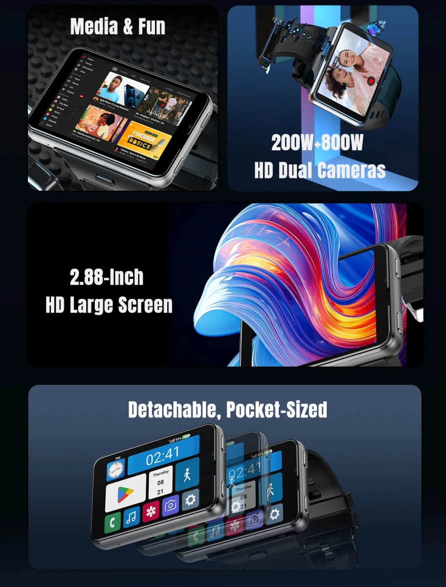 S999 Smart Watch 4G LTE MTK6761 Core 4GB 64GB 2.0MP+8.0MP GPS WIFI 2.88 inch Dual Cameras Smartwatch 2300mAh Battery VS DM101 - High Ends Electronics and moreHigh Ends Electronics and moreHigh Ends Electronics and moreS999 Smart Watch 4G LTE MTK6761 Core 4GB 64GB 2.0MP+8.0MP GPS WIFI 2.88 inch Dual Cameras Smartwatch 2300mAh Battery VS DM101