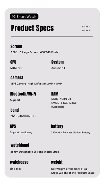 S999 Smart Watch 4G LTE MTK6761 Core 4GB 64GB 2.0MP+8.0MP GPS WIFI 2.88 inch Dual Cameras Smartwatch 2300mAh Battery VS DM101 - High Ends Electronics and moreHigh Ends Electronics and moreHigh Ends Electronics and moreS999 Smart Watch 4G LTE MTK6761 Core 4GB 64GB 2.0MP+8.0MP GPS WIFI 2.88 inch Dual Cameras Smartwatch 2300mAh Battery VS DM101
