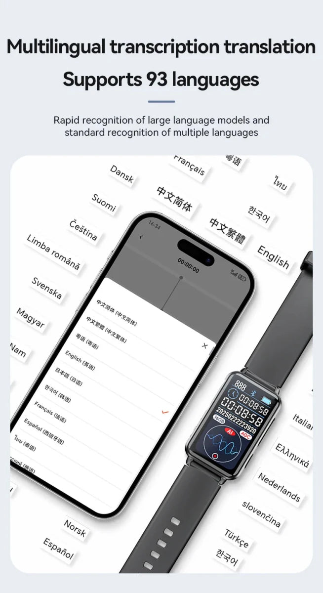 Smart Recording Watch AI Recorder Intelligent Real - time Transcription Translation Conversation Recording Bracelet APP Control - High Ends Electronics and moreHigh Ends Electronics and moreHigh Ends Electronics and moreSmart Recording Watch AI Recorder Intelligent Real - time Transcription Translation Conversation Recording Bracelet APP Control
