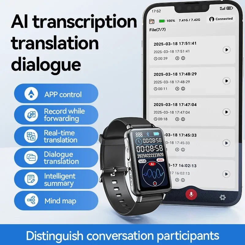Smart Recording Watch AI Recorder Intelligent Real - time Transcription Translation Conversation Recording Bracelet APP Control - High Ends Electronics and moreHigh Ends Electronics and moreHigh Ends Electronics and moreSmart Recording Watch AI Recorder Intelligent Real - time Transcription Translation Conversation Recording Bracelet APP Control