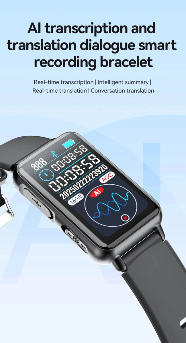 Smart Recording Watch AI Recorder Intelligent Real - time Transcription Translation Conversation Recording Bracelet APP Control - High Ends Electronics and moreHigh Ends Electronics and moreHigh Ends Electronics and moreSmart Recording Watch AI Recorder Intelligent Real - time Transcription Translation Conversation Recording Bracelet APP Control