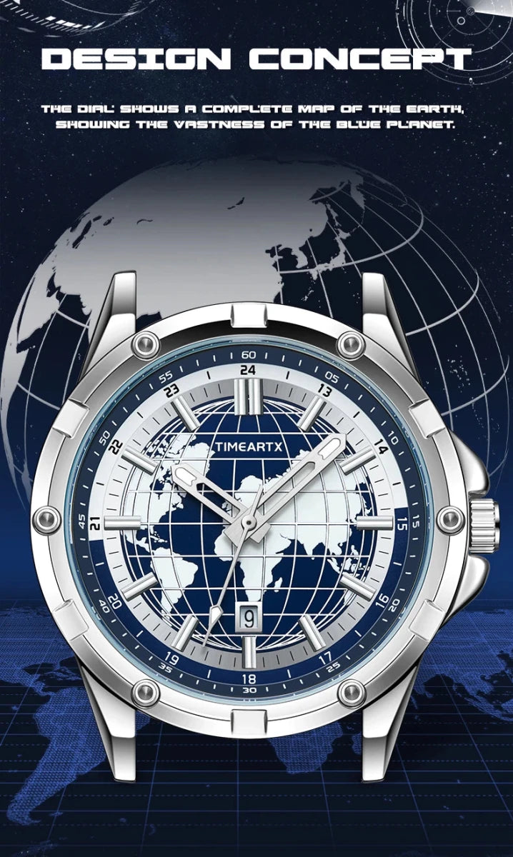 TIMEARTX mens watch Stylish Map Dial Analog Display Auto Date & Luminous Function Men's Gift Watches man (Non - Mechanical) - High Ends Electronics and moreHigh Ends Electronics and moreHigh Ends Electronics and moreTIMEARTX mens watch Stylish Map Dial Analog Display Auto Date & Luminous Function Men's Gift Watches man (Non - Mechanical)